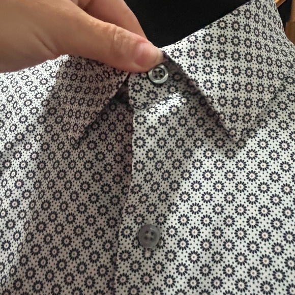 Alfani Button Down Slim Fit Shirt, 16-16 1/2, 32-33, white with black geometric - Picture 5 of 13